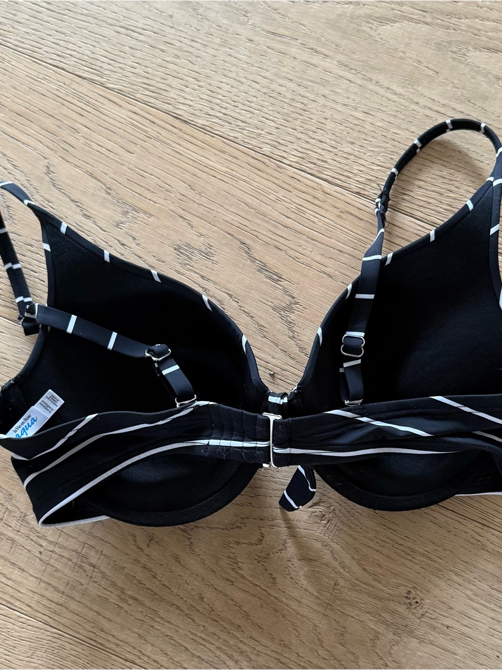 Aqua Black & White Striped Tie-Front Bikini Top - Picture 3 of 6